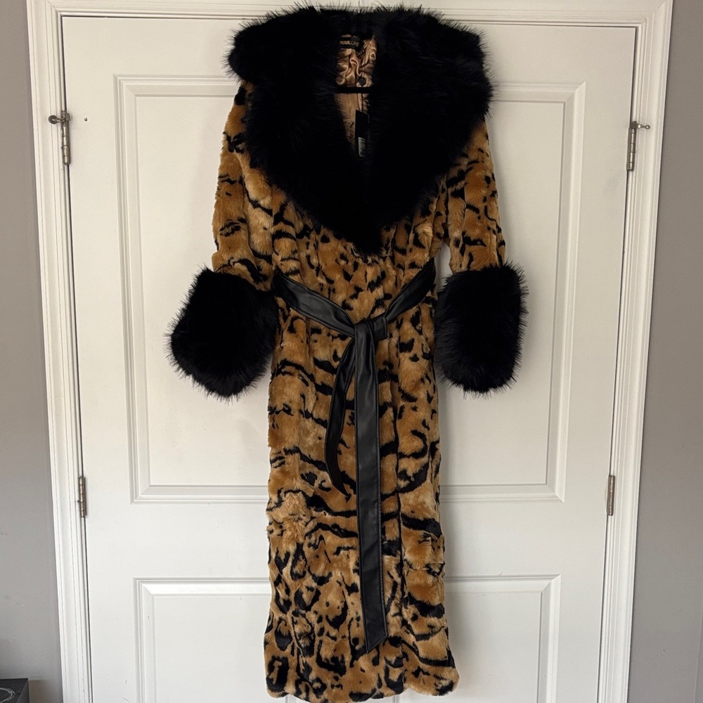Fashion Nova Luxe Leopard Print Trench Coat with Black Accents